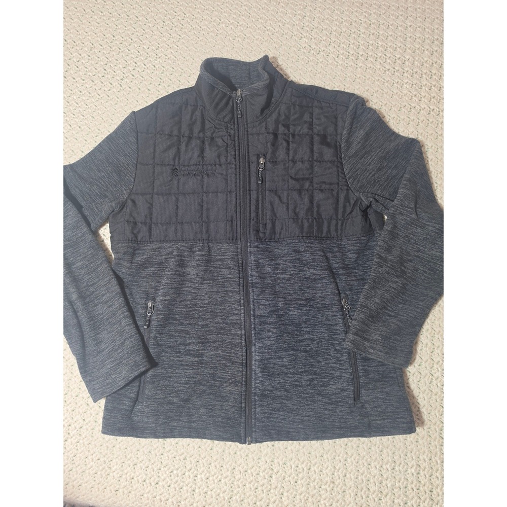 Free Country Hybrid Jacket Mens Small Charcoal Black Excellent Quilted Knit Zip